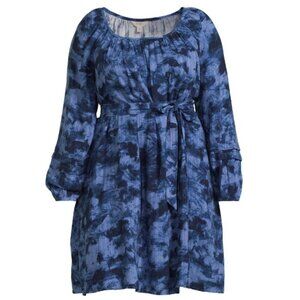 Terra & Sky Women's Plus Size Shirred Mini Dress, Washed Textured/Blue Comet